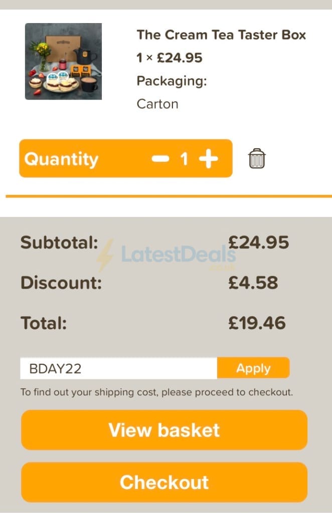 Screenshot of the The Cornish Hamper Store discount code working