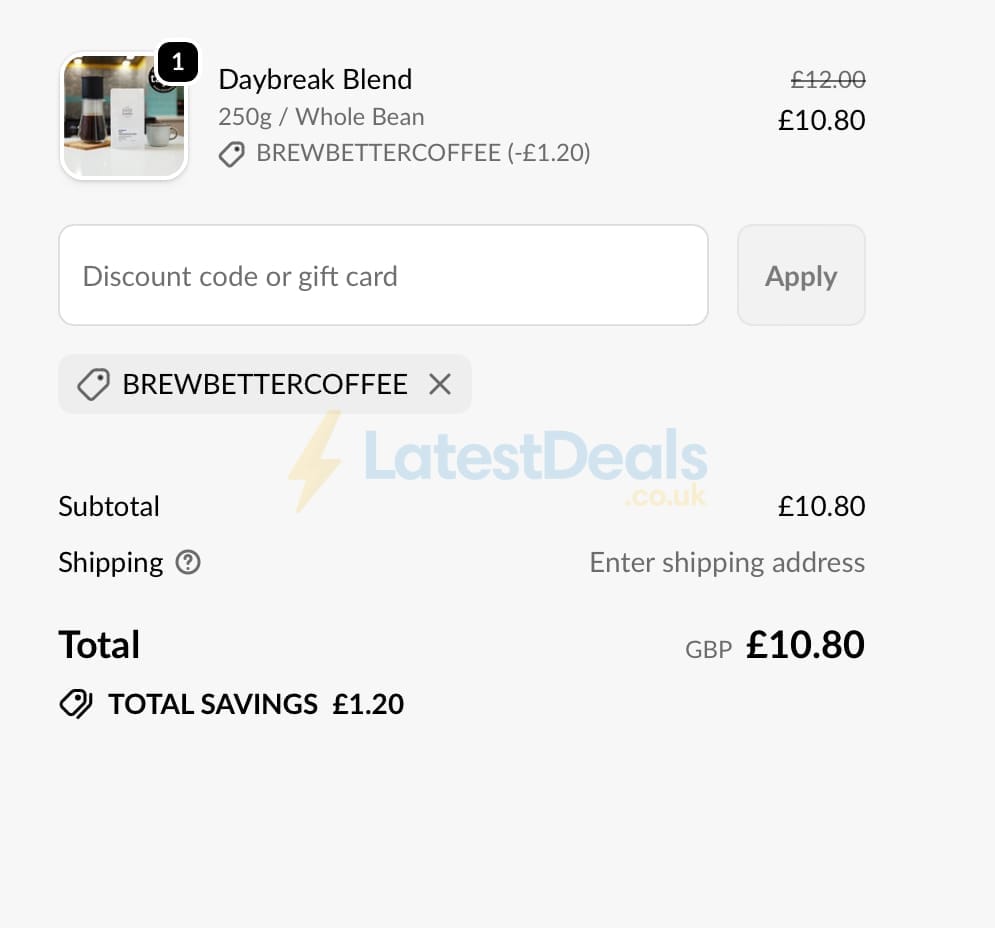 Screenshot of the Rounton Coffee Roasters discount code working