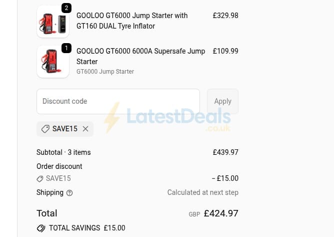 Screenshot of the GOOLOO discount code working