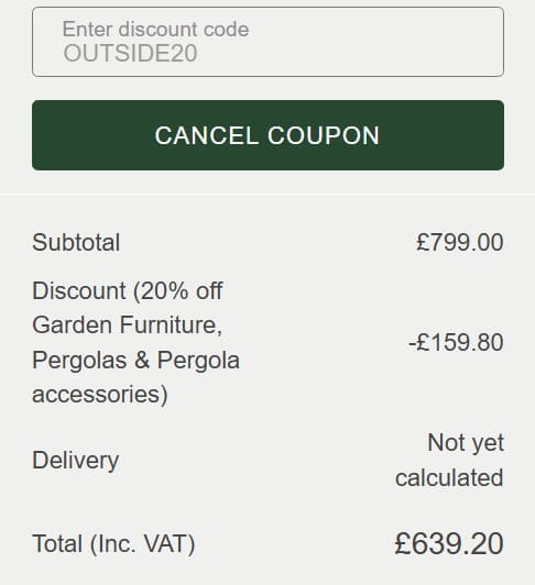 Screenshot of the White Stores discount code working