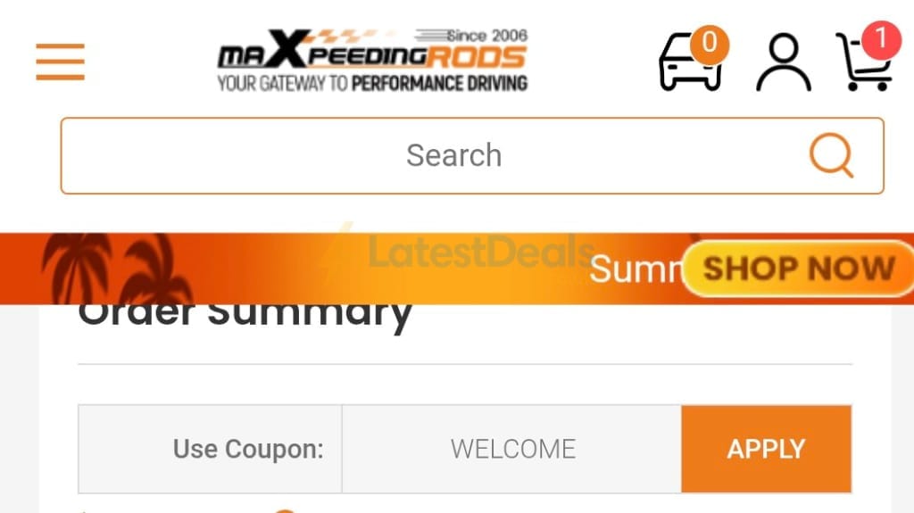 Screenshot of the Maxpeedingrods discount code working