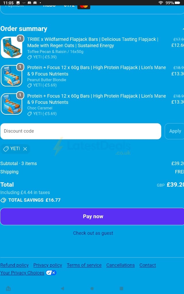 Screenshot of the Wearetribe discount code working