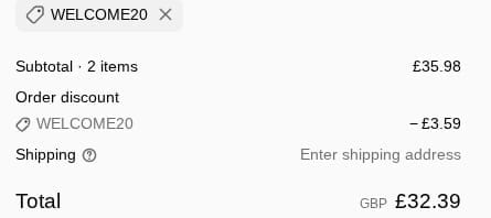 Screenshot of the Vieve discount code working
