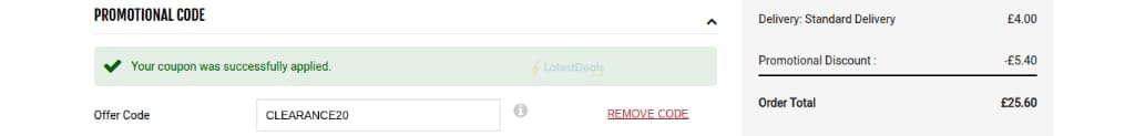 Screenshot of the Joe Browns discount code working