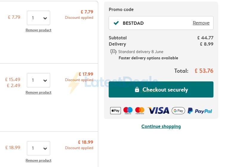 Screenshot of the Photobox discount code working
