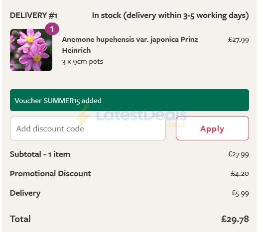 Screenshot of the RHS Plants discount code working