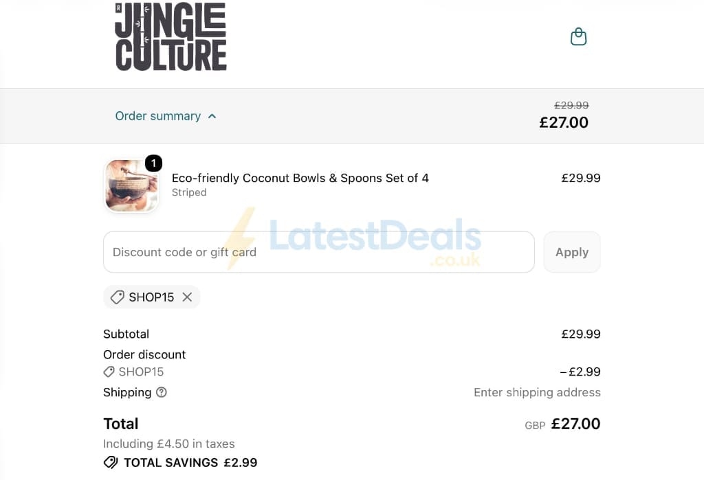Screenshot of the Jungle Culture discount code working