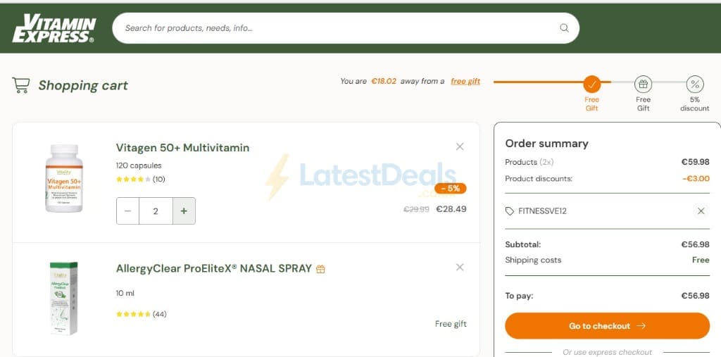 Screenshot of the VitaminExpress discount code working
