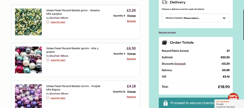 Screenshot of the Totally Beads discount code working