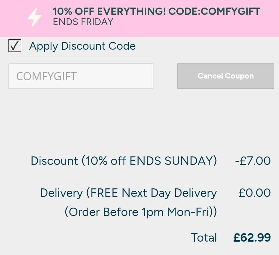 Screenshot of the Bean Bag Bazaar discount code working