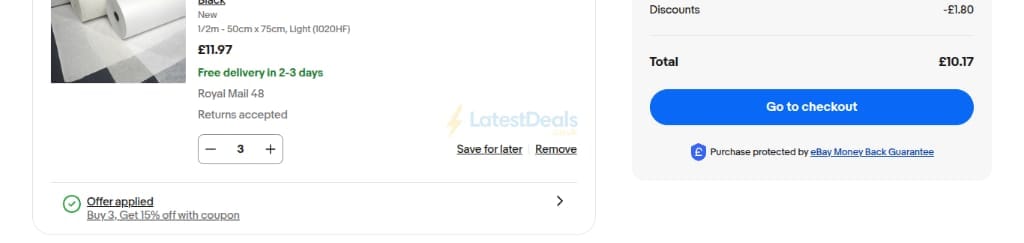 Screenshot of the ebay discount code working
