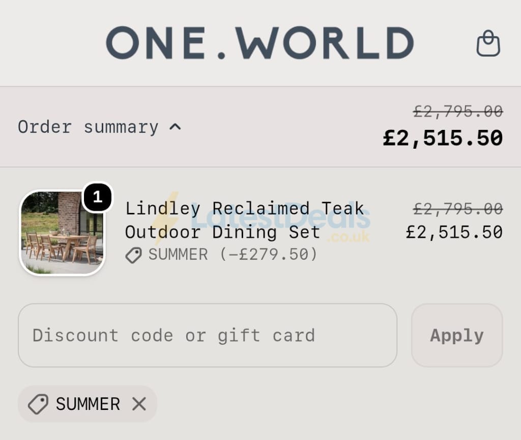 Screenshot of the One World Trading discount code working