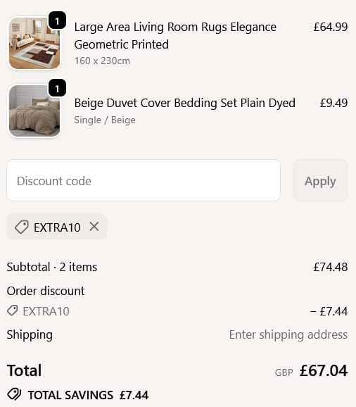 Screenshot of the Imperial Rooms discount code working