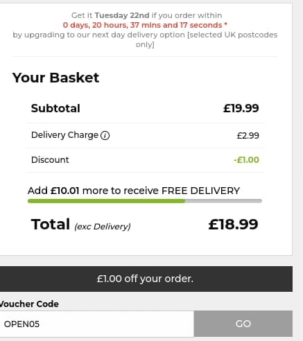 Screenshot of the The Golf Shop Online discount code working