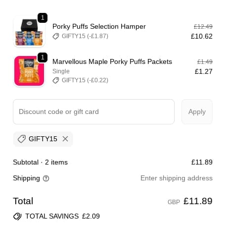 Screenshot of the The Snaffling Pig discount code working