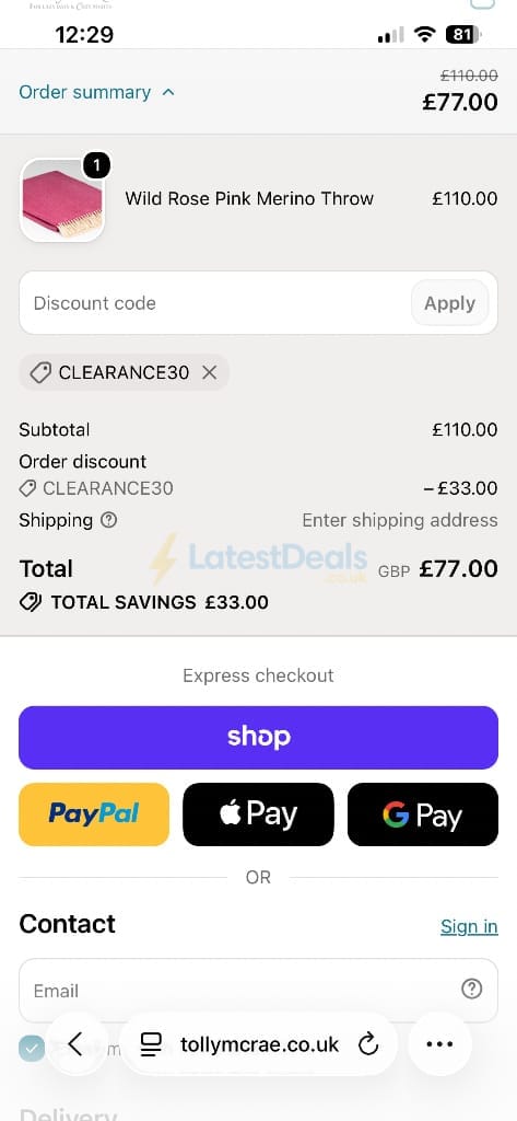 Screenshot of the Tolly McRae discount code working
