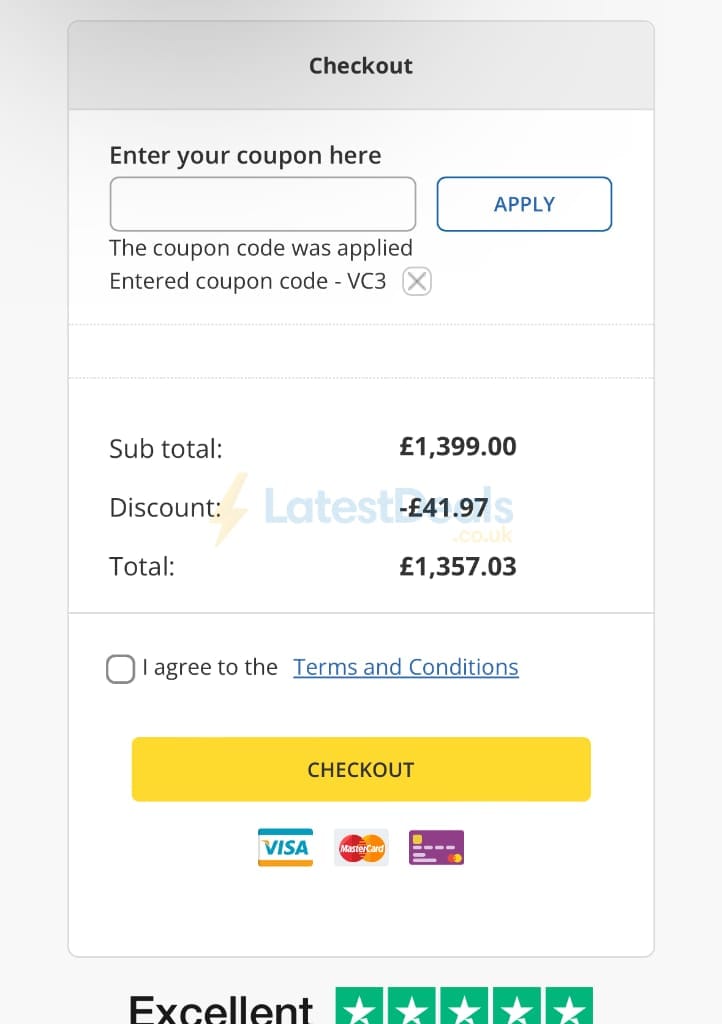 Screenshot of the Tech Trade discount code working