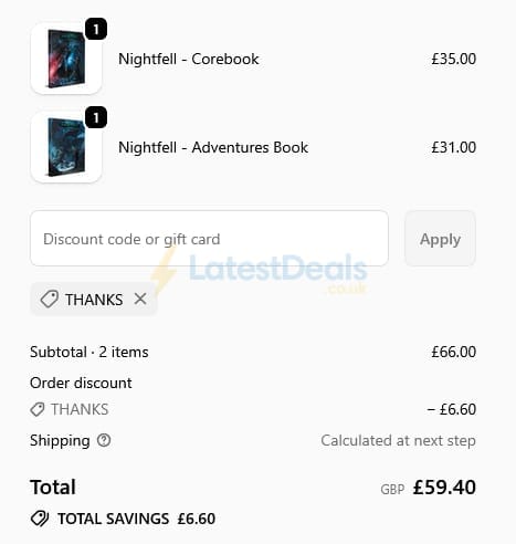 Screenshot of the Modiphius Entertainment discount code working