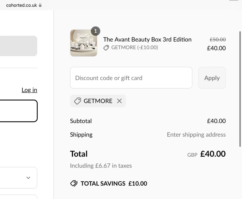Screenshot of the Cohorted discount code working