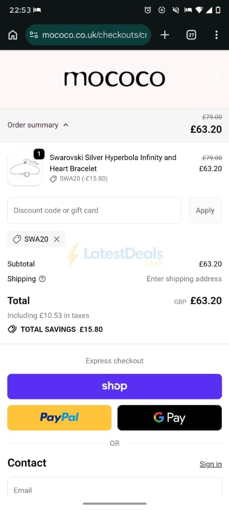 Screenshot of the Mococo discount code working