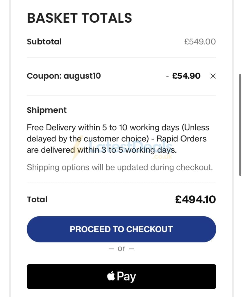 Screenshot of the PSCL Beds discount code working