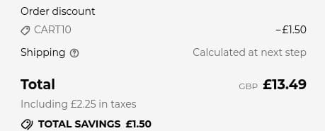 Screenshot of the Tartan Weaving Mill discount code working