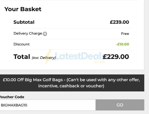 Screenshot of the The Golf Shop Online discount code working