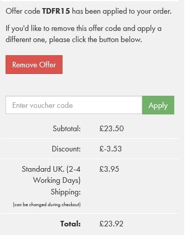 Screenshot of the Turtle Doves discount code working