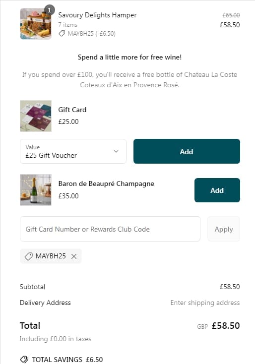 Screenshot of the DukesHill discount code working