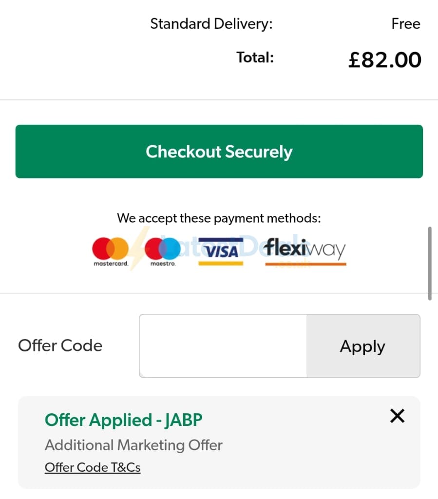 Screenshot of the Grattan discount code working