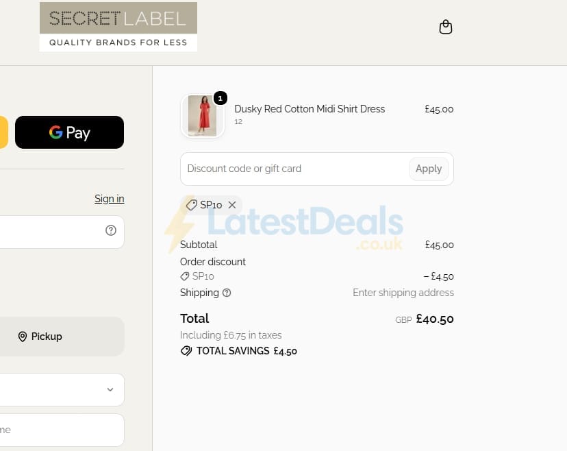 Screenshot of the Secret Label discount code working
