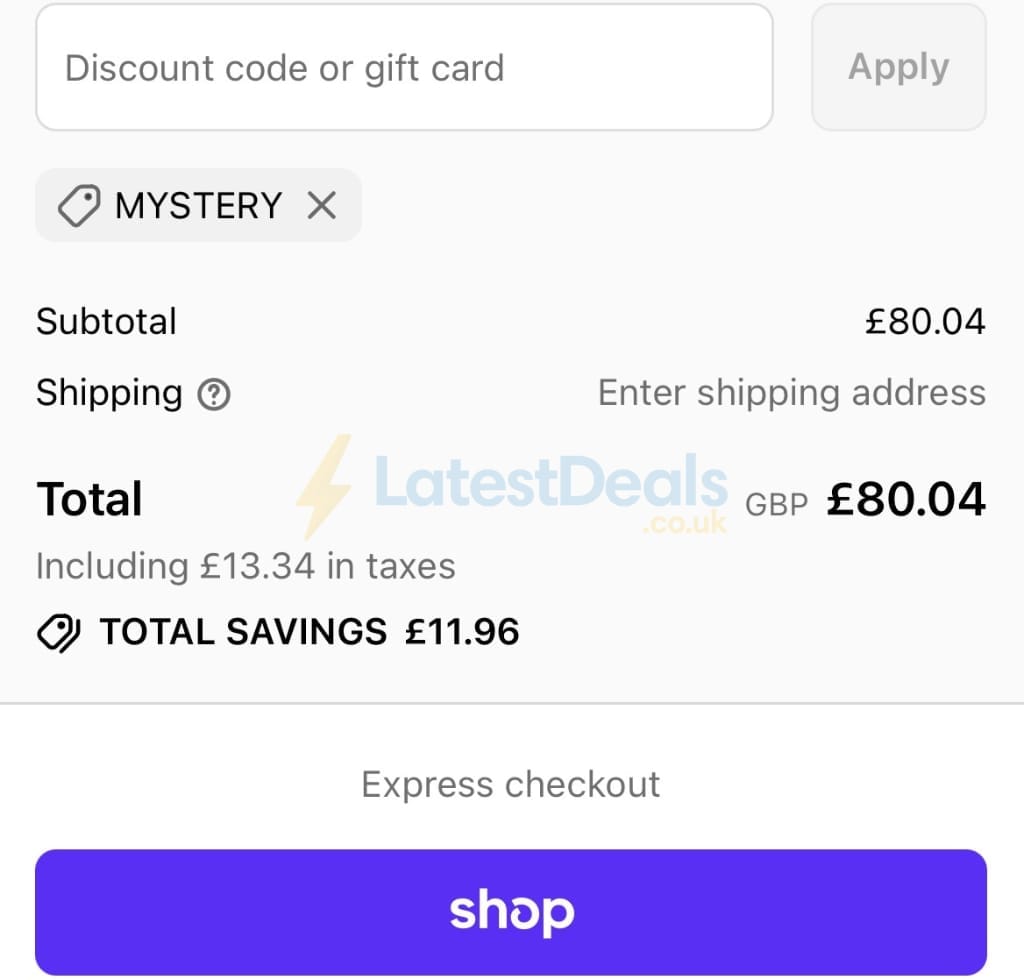 Screenshot of the LRM Goods discount code working