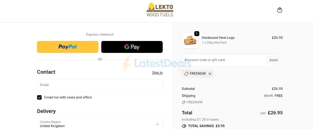 Screenshot of the Lekto Wood Fuels discount code working