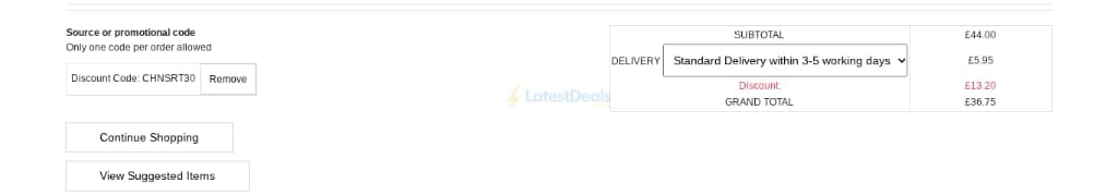 Screenshot of the Chums discount code working