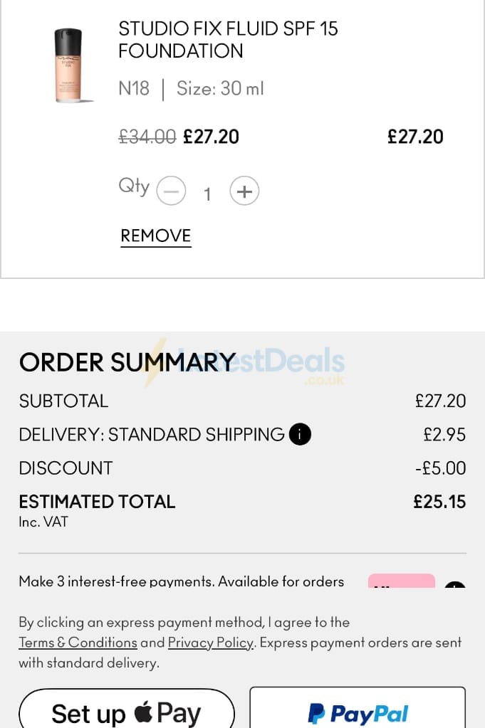 Screenshot of the MAC Cosmetics discount code working