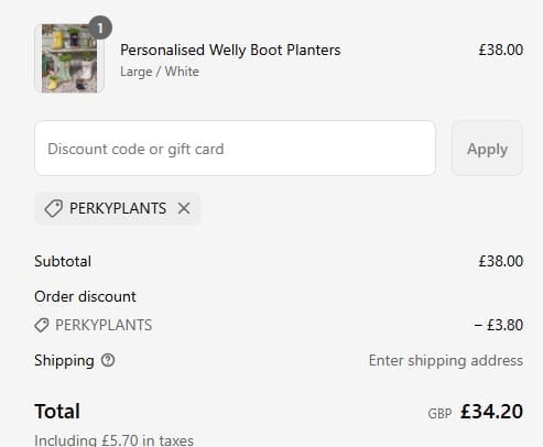 Screenshot of the Dibor discount code working