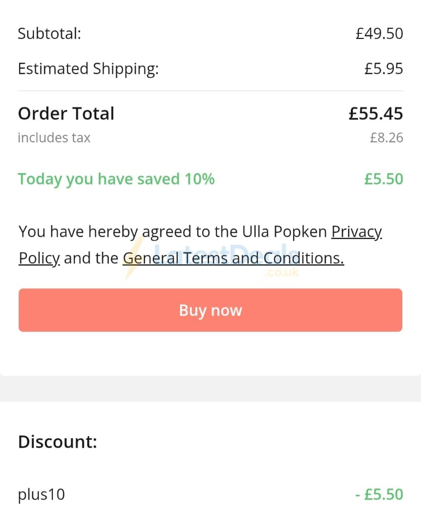 Screenshot of the Ulla Popken discount code working