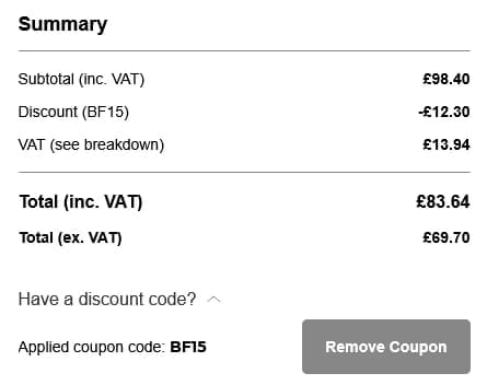 Screenshot of the National Lighting discount code working