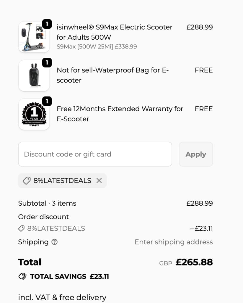 Screenshot of the iSinwheel discount code working