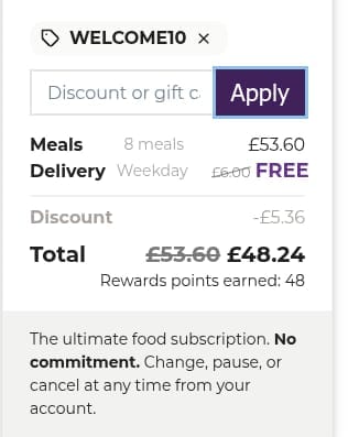 Screenshot of the Planty discount code working
