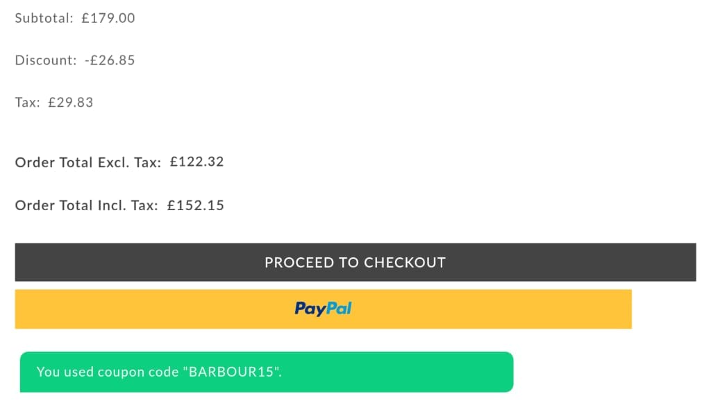 Screenshot of the Griggs discount code working