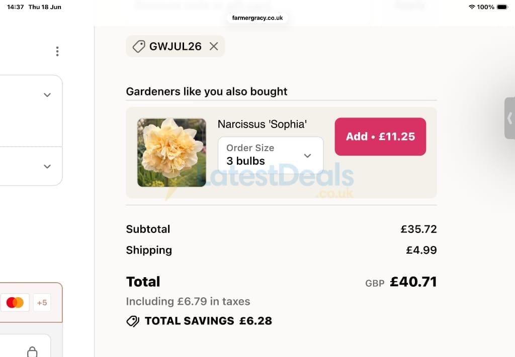 Screenshot of the Farmer Gracy discount code working