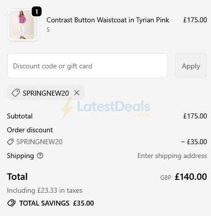 Screenshot of the Loop Cashmere discount code working