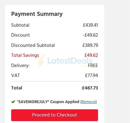 Screenshot of the UK Office Direct discount code working
