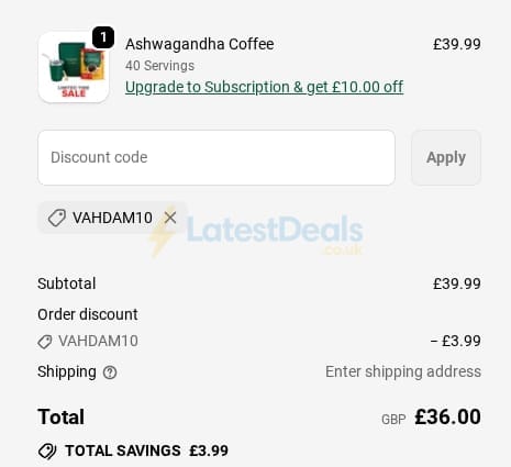 Screenshot of the Vahdam Teas discount code working
