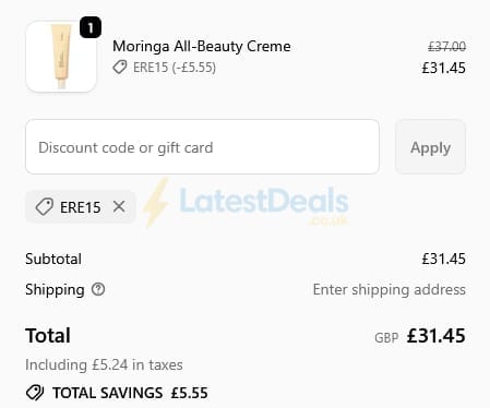 Screenshot of the MYPURE discount code working