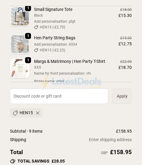 Screenshot of the Koko Blossom discount code working