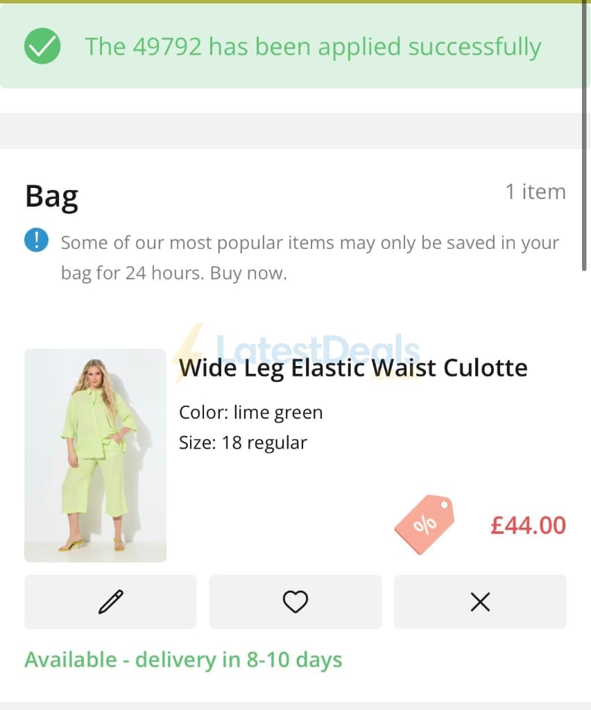 Screenshot of the Ulla Popken discount code working