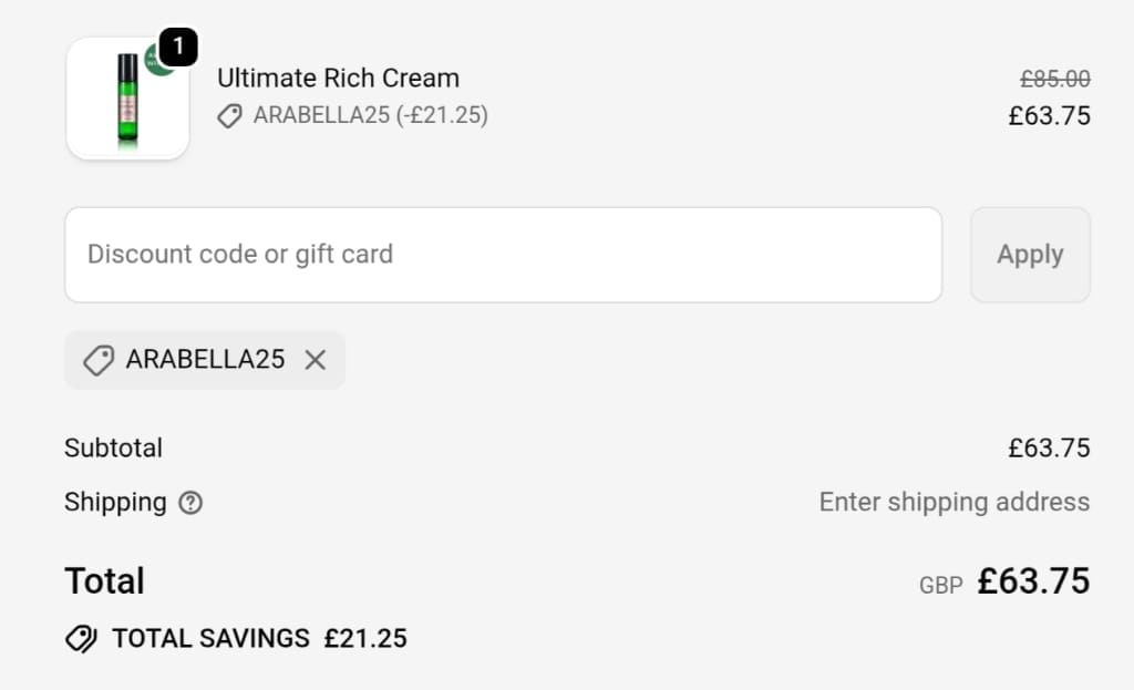 Screenshot of the Votary discount code working