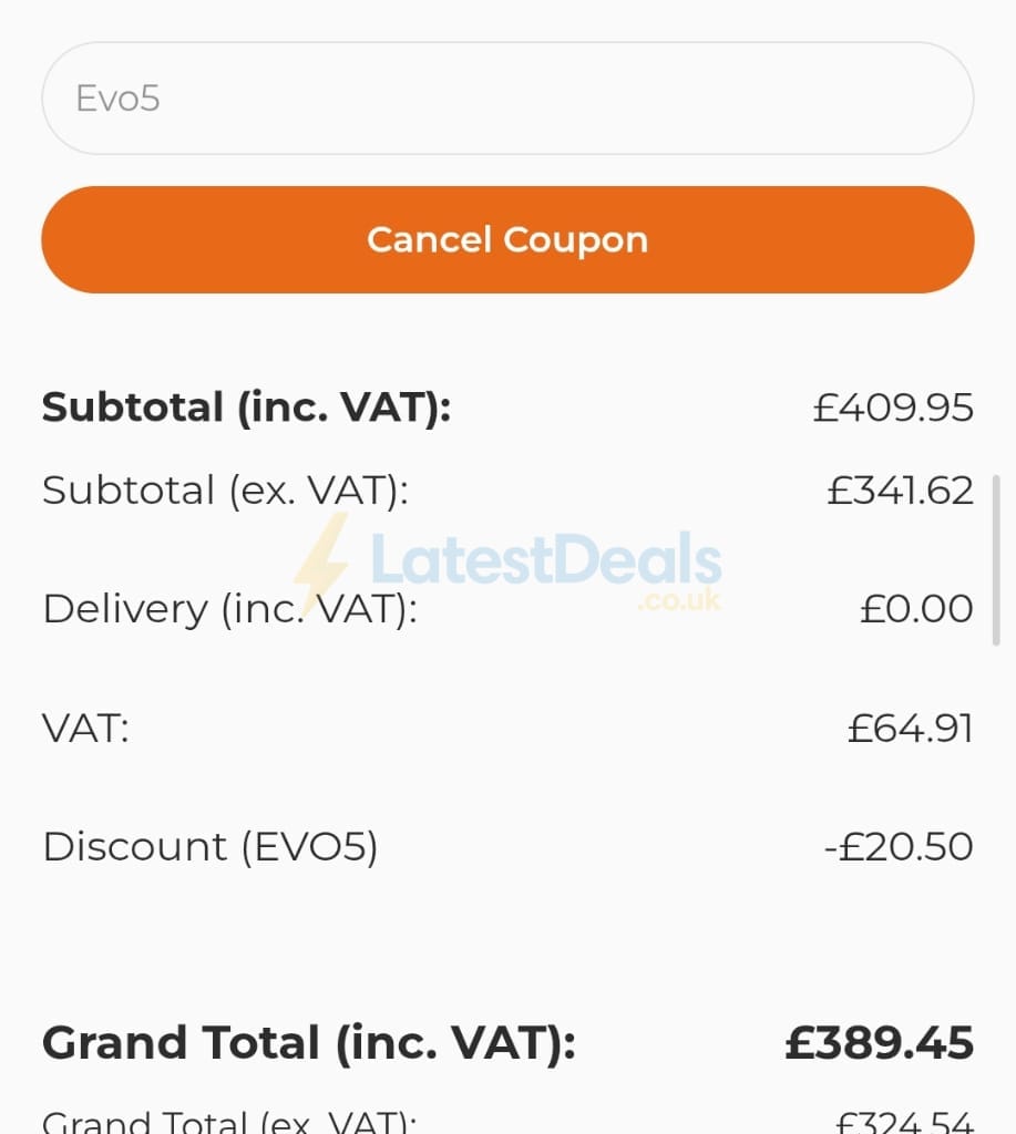 Screenshot of the Powertool World discount code working